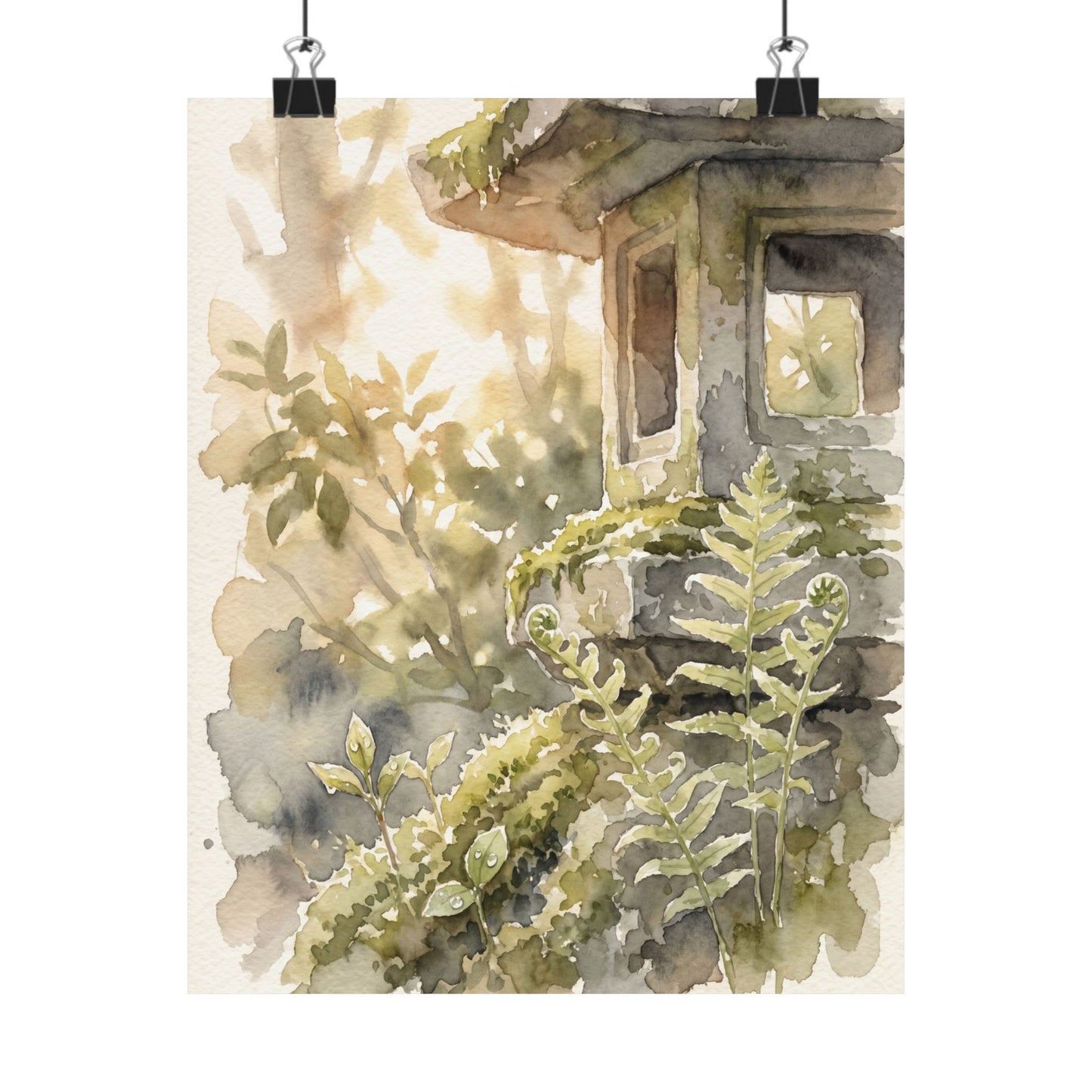 Seijaku Stone Lantern Wall Art Print - Japandi Watercolor