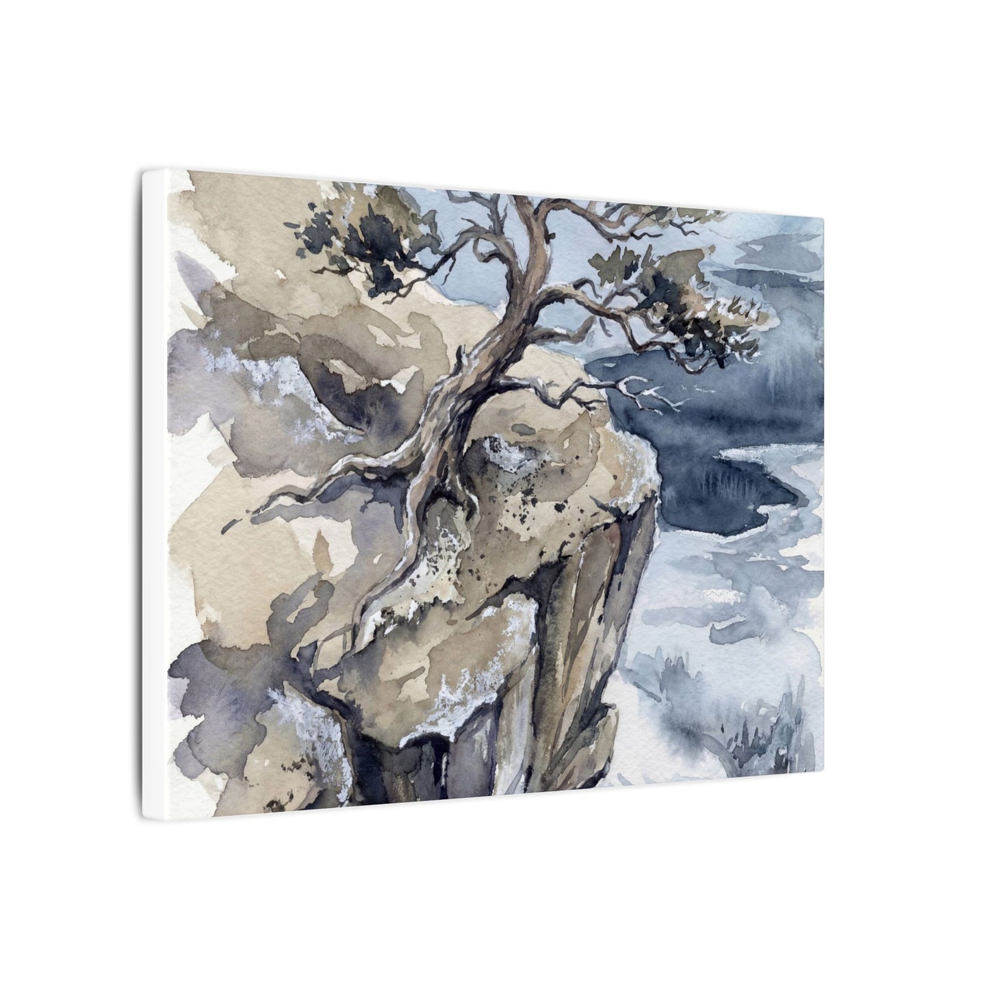 Pine Tree Canvas Art | Winter Japandi Watercolor Art