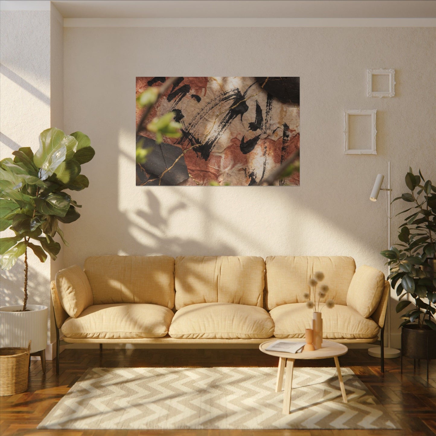 Datsuzoku Ink Brushstroke Canvas Art - Kintsugi Gold Repair