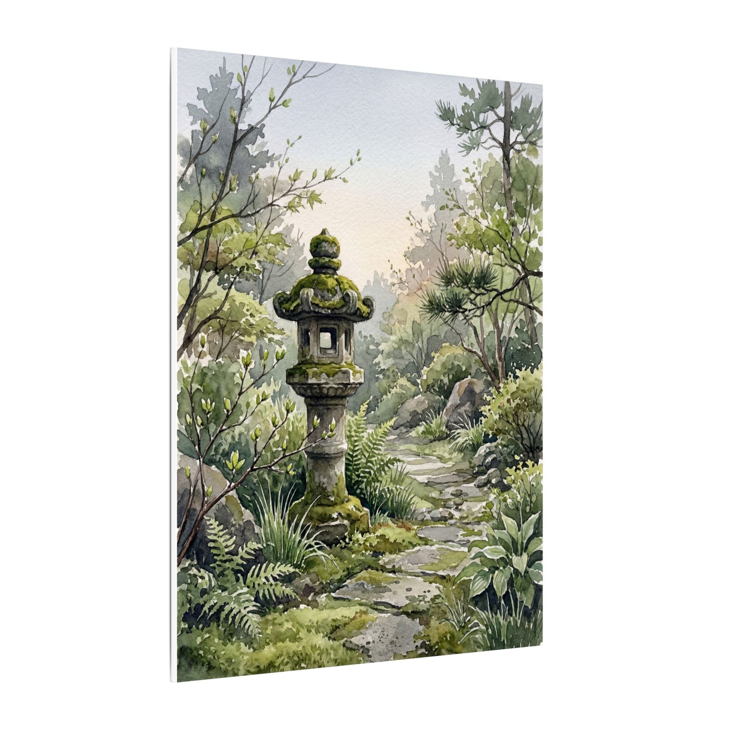 Neutral Stone Lantern Canvas Art - Watercolor Japandi