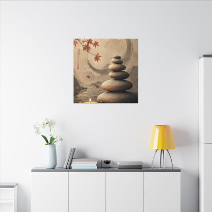 Japandi River Stones in Candlelight | Japanese Pattern Canvas Art