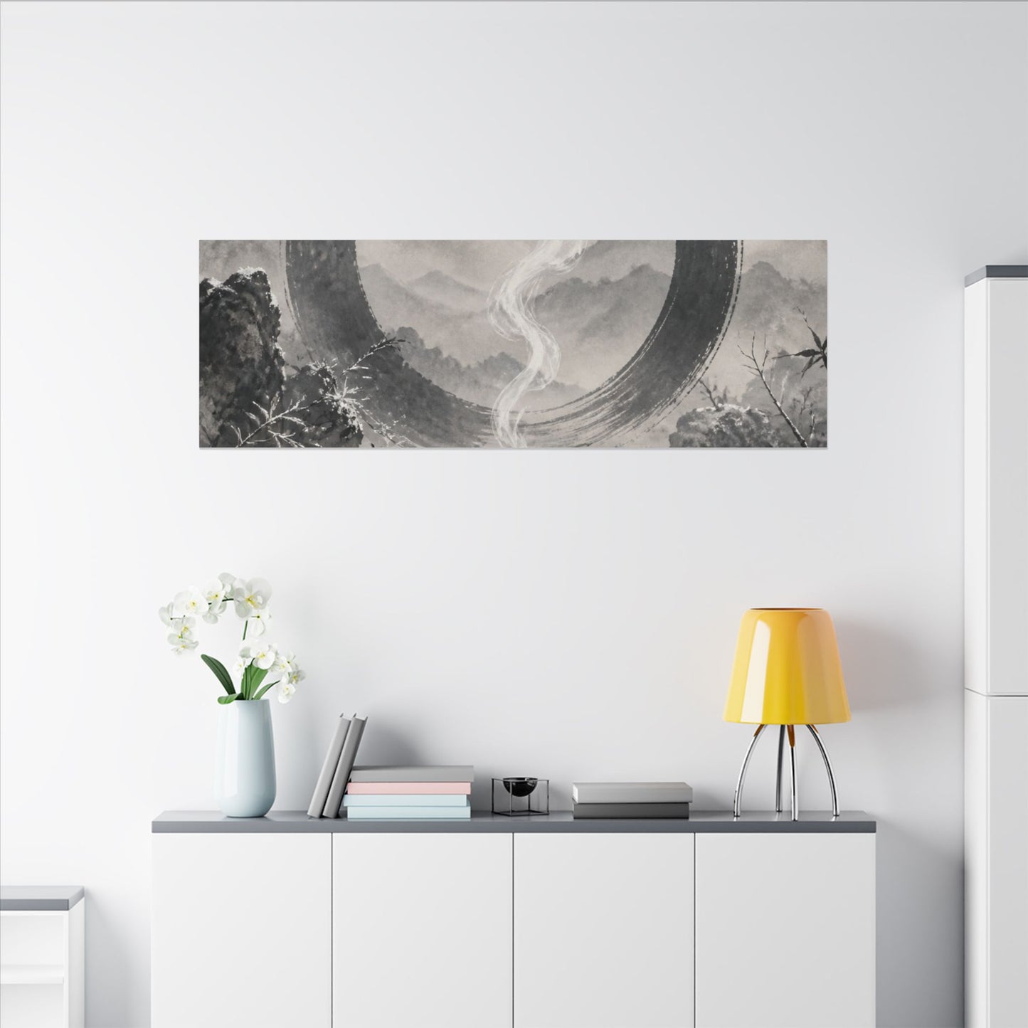Incense Smoke Canvas Art | Winter Zen Sumi E Art