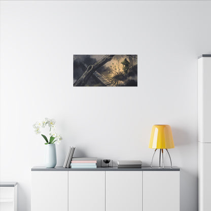 Dark Japandi Moonlit Garden in Golden Hour | Charcoal Ink Canvas Art