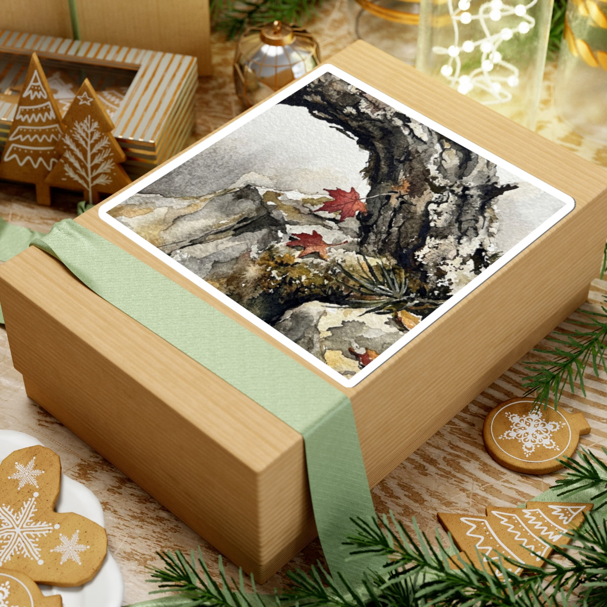 Pine Tree Watercolor Sticker | Elegant Japandi Art Art Print