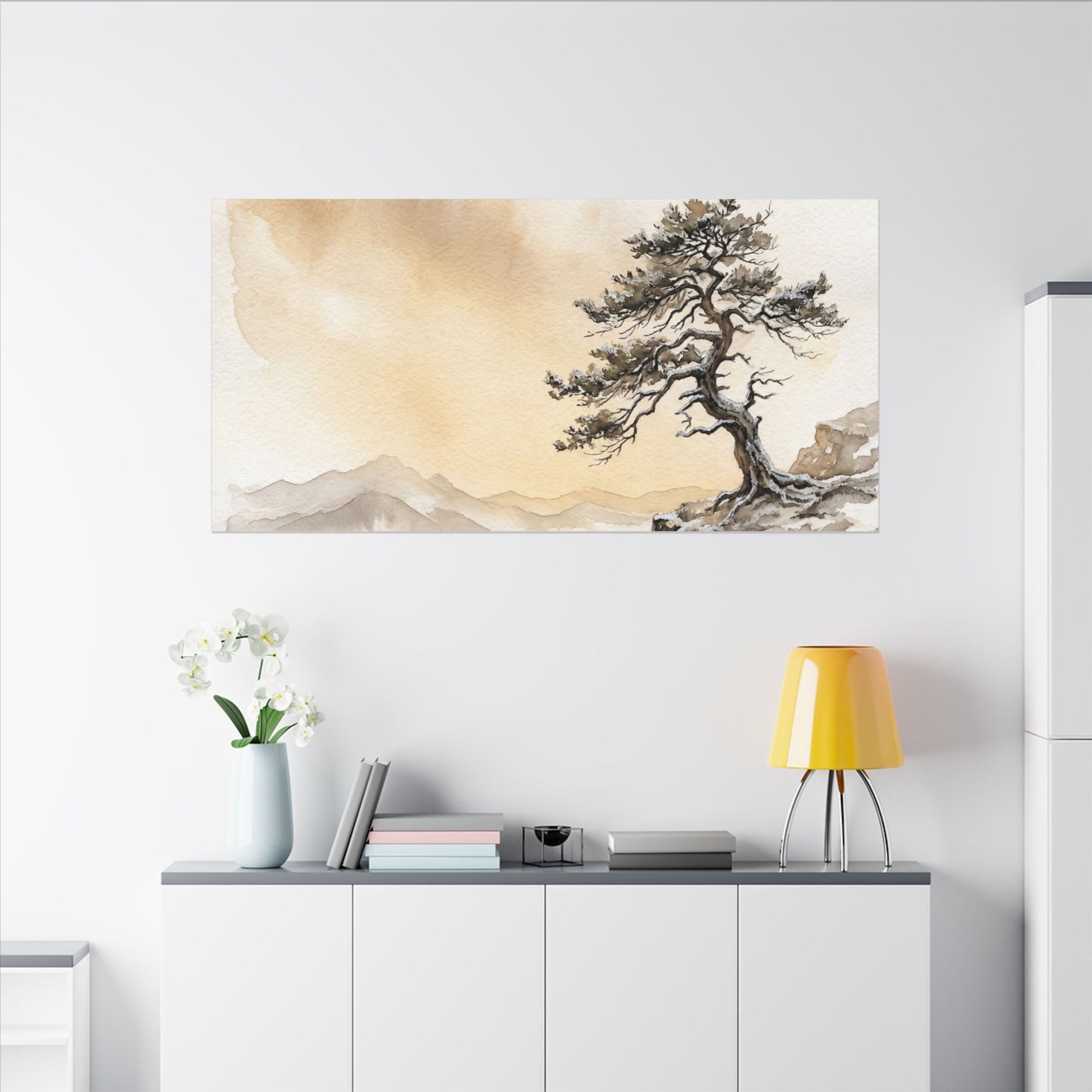 Pine Tree Canvas Art | Winter Japandi Watercolor Art