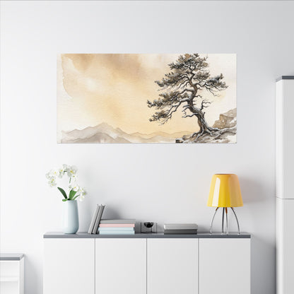 Pine Tree Canvas Art | Winter Japandi Watercolor Art