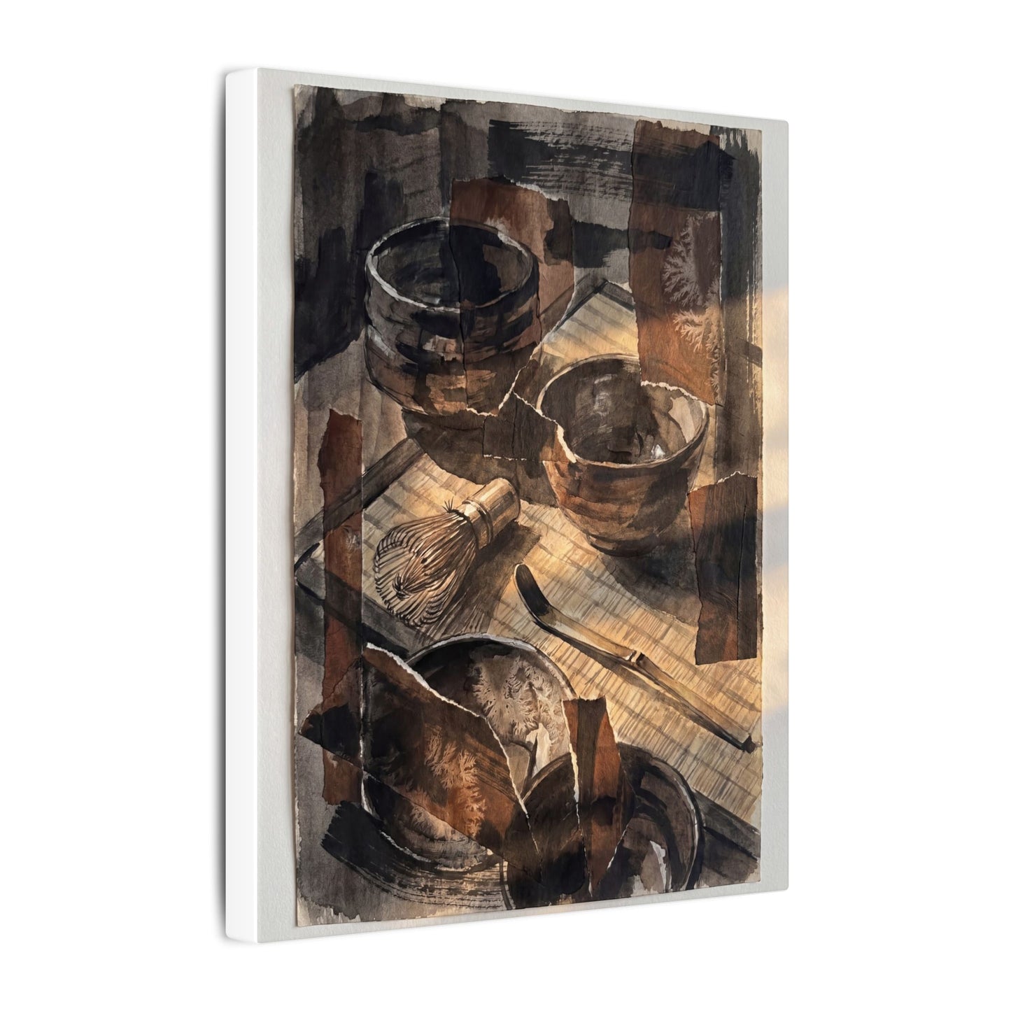 Tea Ceremony Charcoal Ink Canvas Art | Luxurious Dark Japandi Art