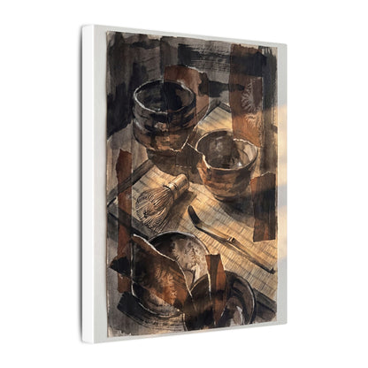 Tea Ceremony Charcoal Ink Canvas Art | Luxurious Dark Japandi Art