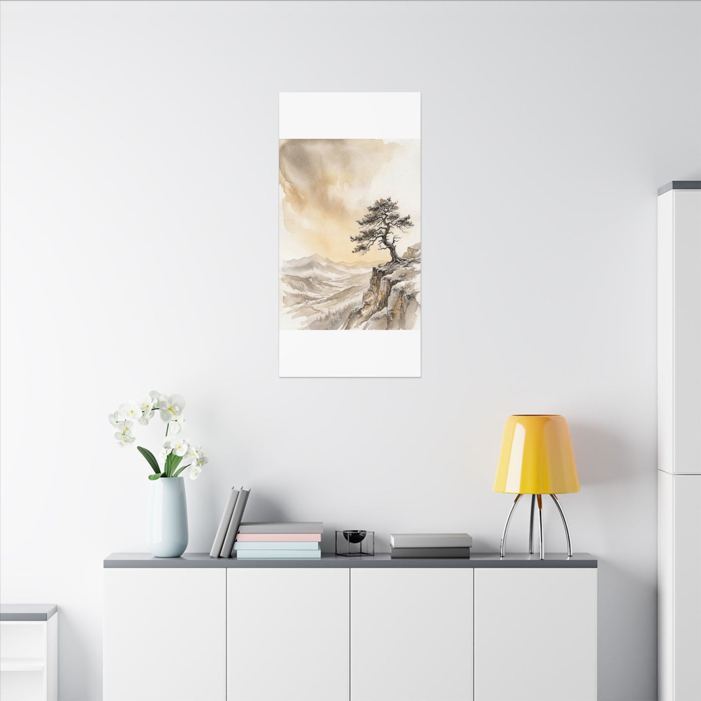 Pine Tree Canvas Art | Winter Japandi Watercolor Art