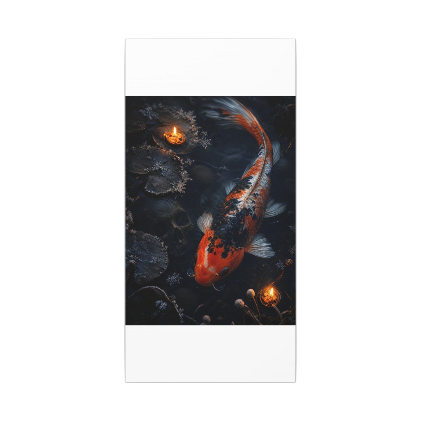 Koi Pond Canvas Art | Winter Dark Japandi Shadow Zen Art