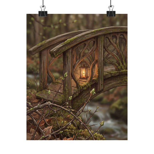Ma Wooden Bridge Wall Art Print - Cottagecore Forest Whimsy Art Print