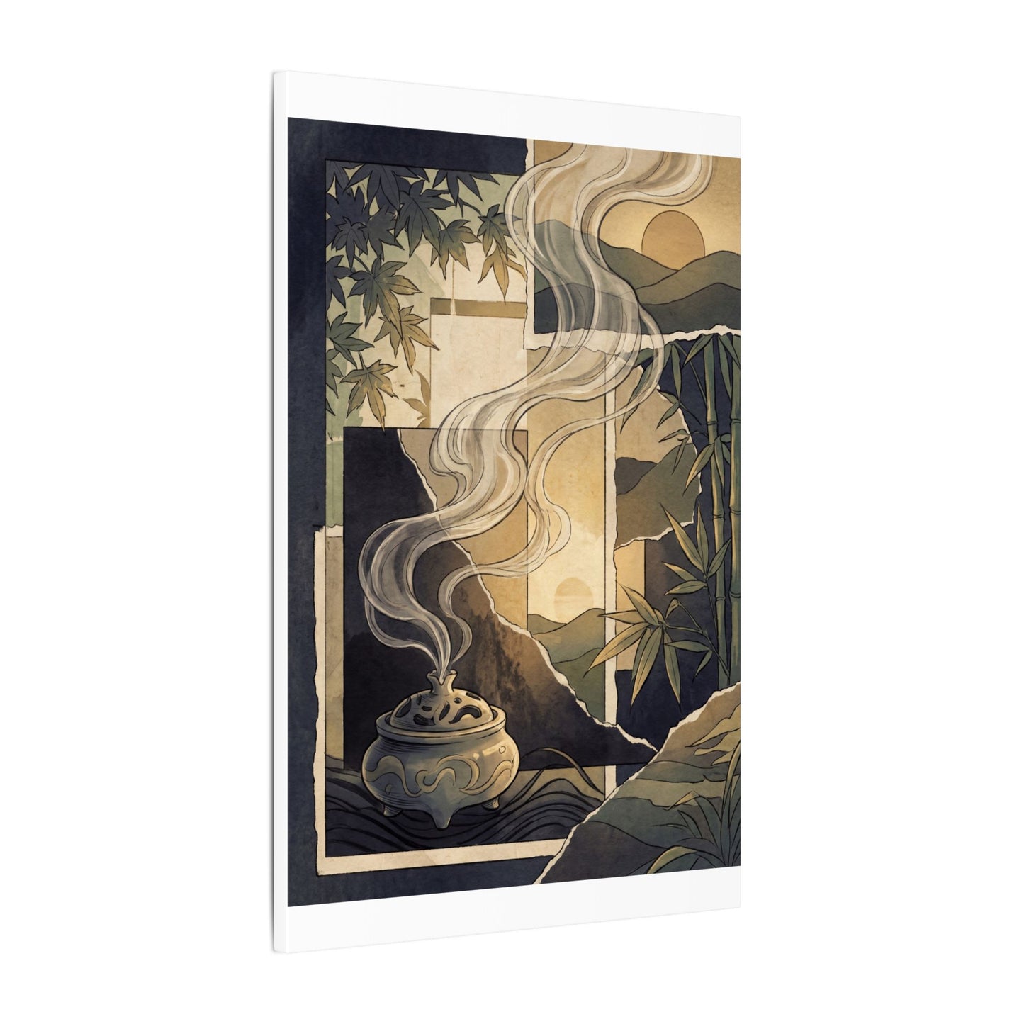 Tranquil Incense Smoke Canvas Art - Ukiyo E Inspired Zen