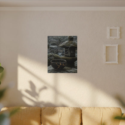 Stone Lantern Canvas Art | Winter Kintsugi Gold Repair Art