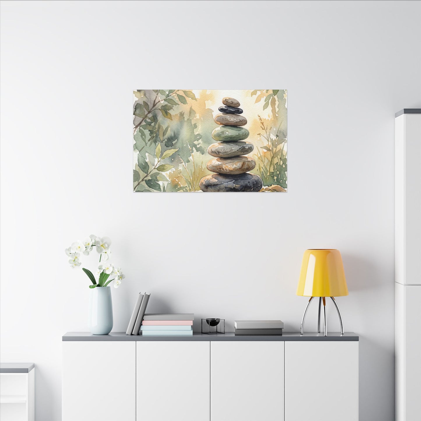 Golden Hour River Stones Canvas Art - Japandi Mono No Aware