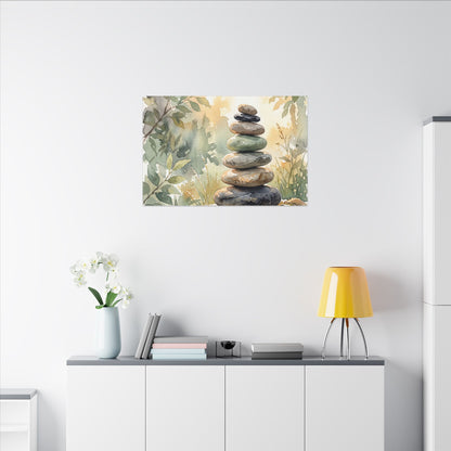 Golden Hour River Stones Canvas Art - Japandi Mono No Aware