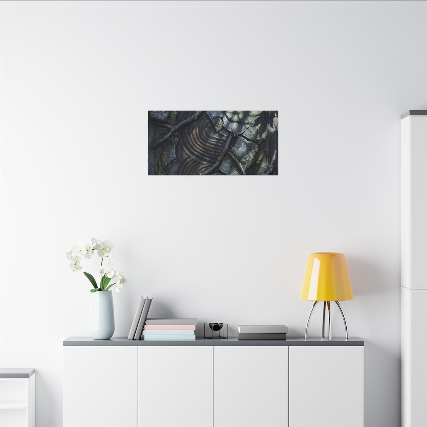Rock Garden Canvas Art | Winter Dark Japandi Dark Texture Art