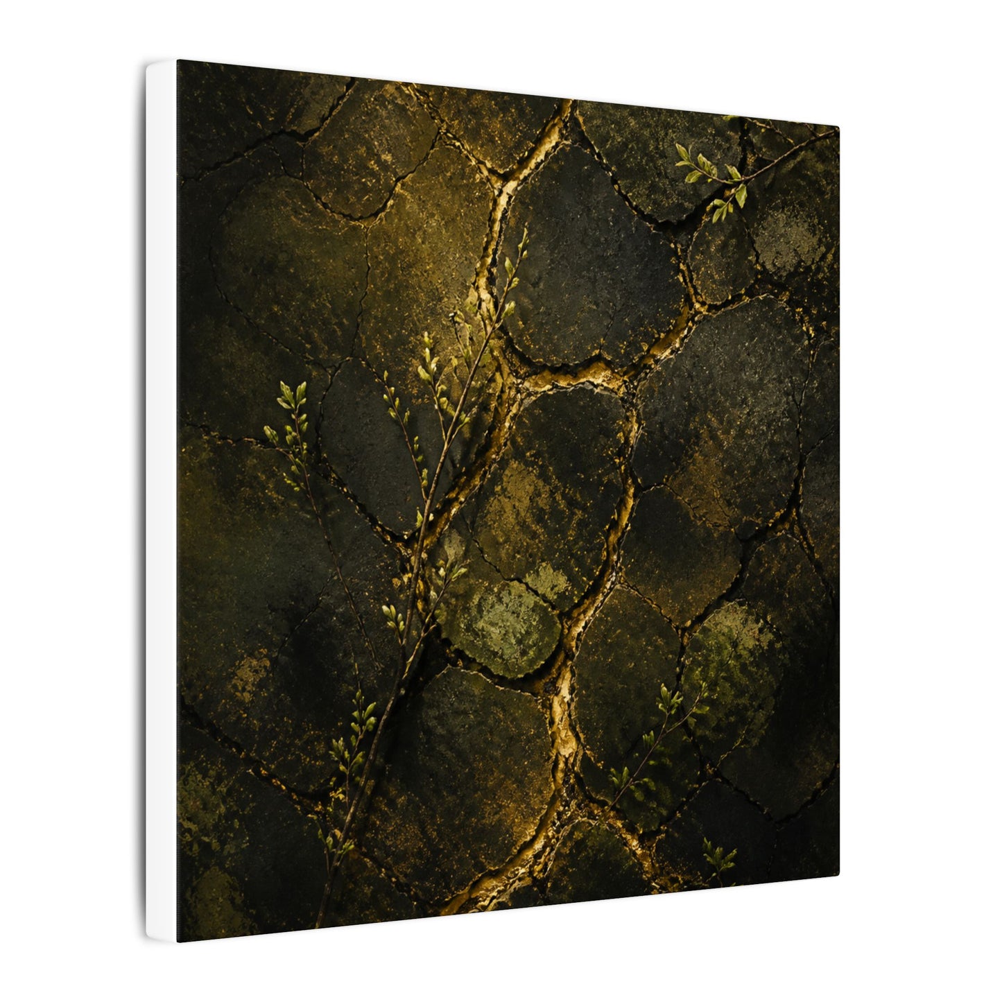 Shibui Cracked Earth Canvas Art - Dark Japandi Dark Texture