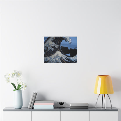 Ocean Wave Canvas Art | Winter Kintsugi Gold Repair Art