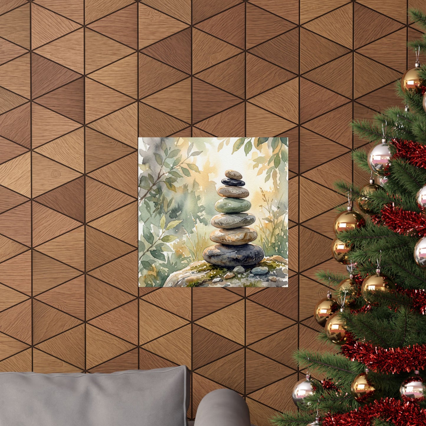 River Stones Wall Art Print | Summer Japandi Watercolor Art