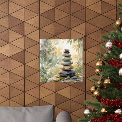 River Stones Wall Art Print | Summer Japandi Watercolor Art