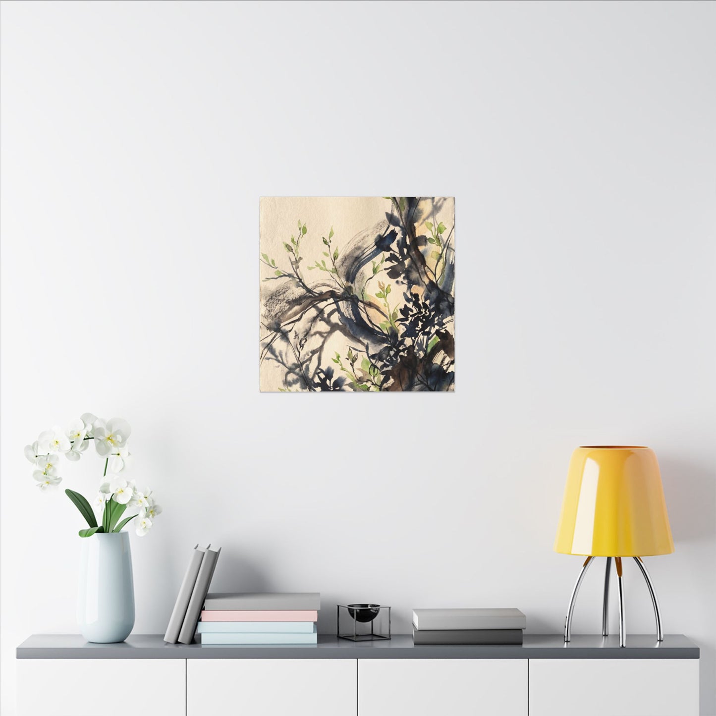 Ma Shadow Play Canvas Art - Dark Japandi Charcoal Ink