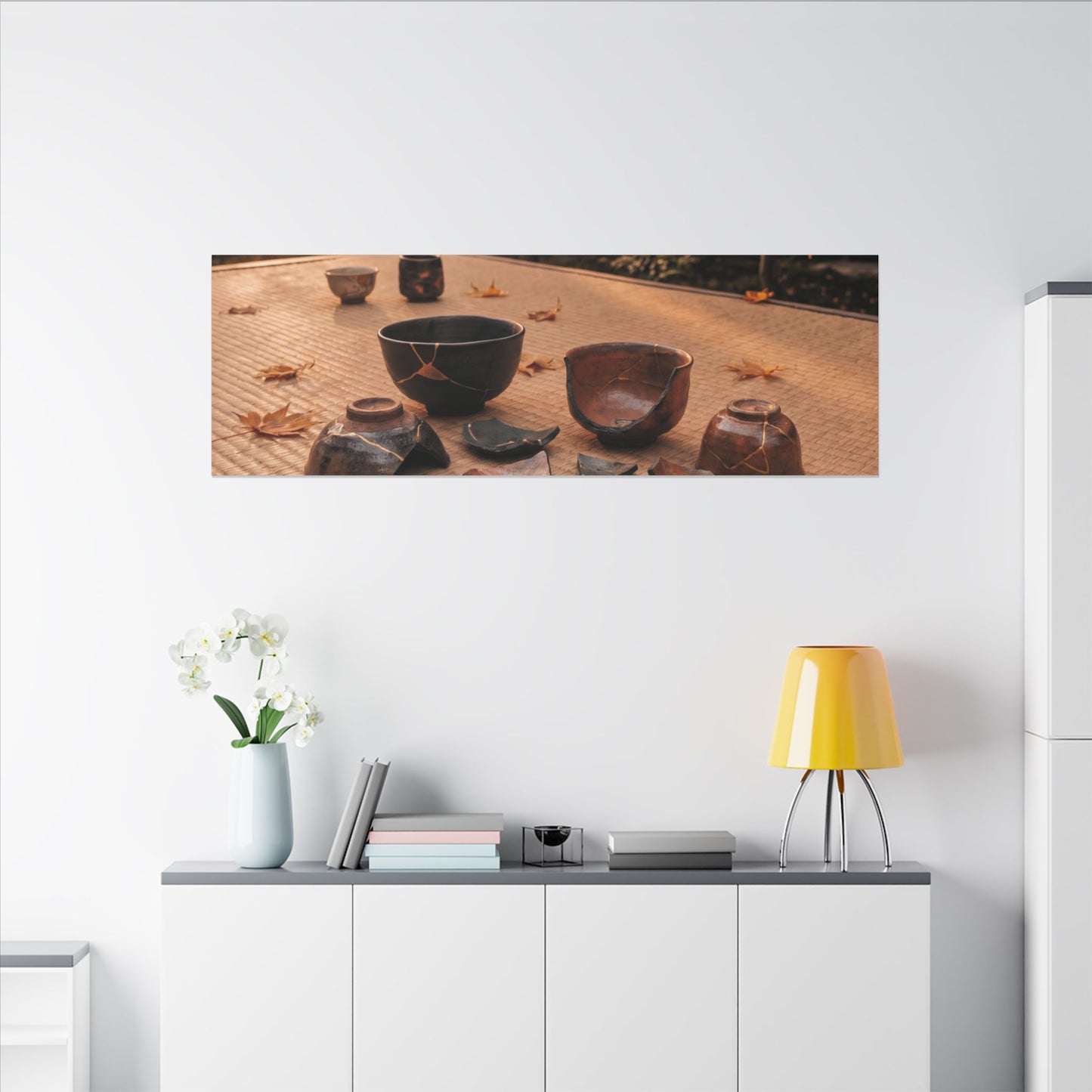 Golden Hour Tea Ceremony Canvas Art - Kintsugi Shibui