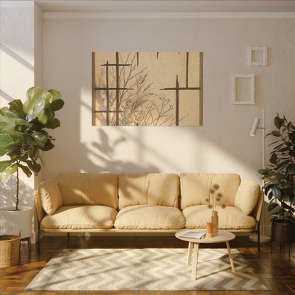 Shoji Screen Canvas Art | Winter Japandi Minimal Line Art