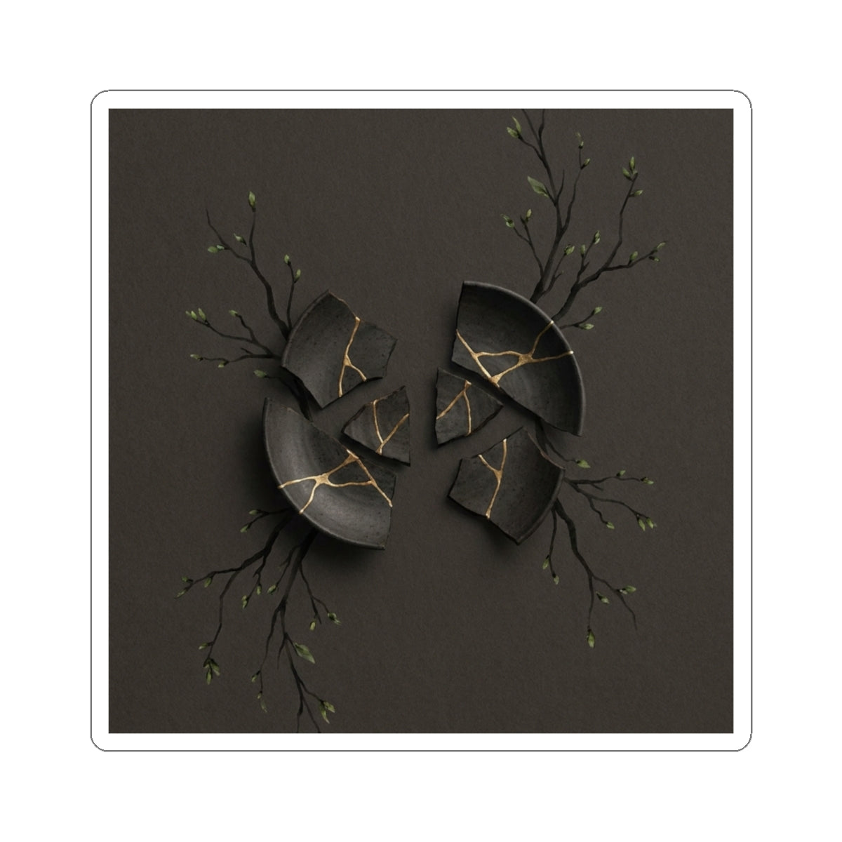 Bold Broken Pottery Sticker - Charcoal Ink Dark Japandi
