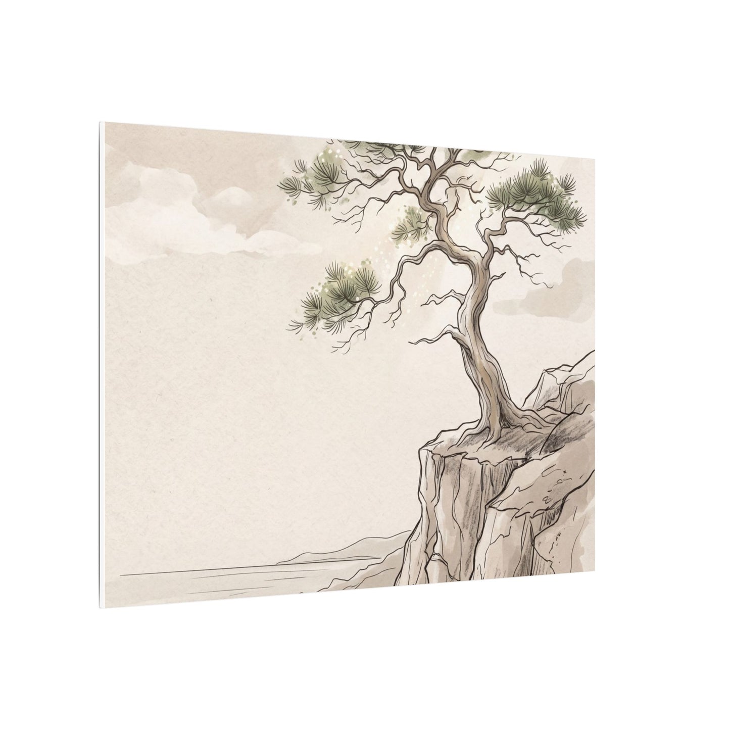 Japandi Pine Tree in Dappled | Minimal Line Canvas Art