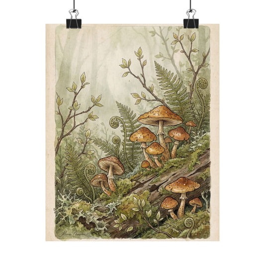 Wild Mushrooms Mushroom Illustration Wall Art Print | Enchanting Cottagecore Art Art Print