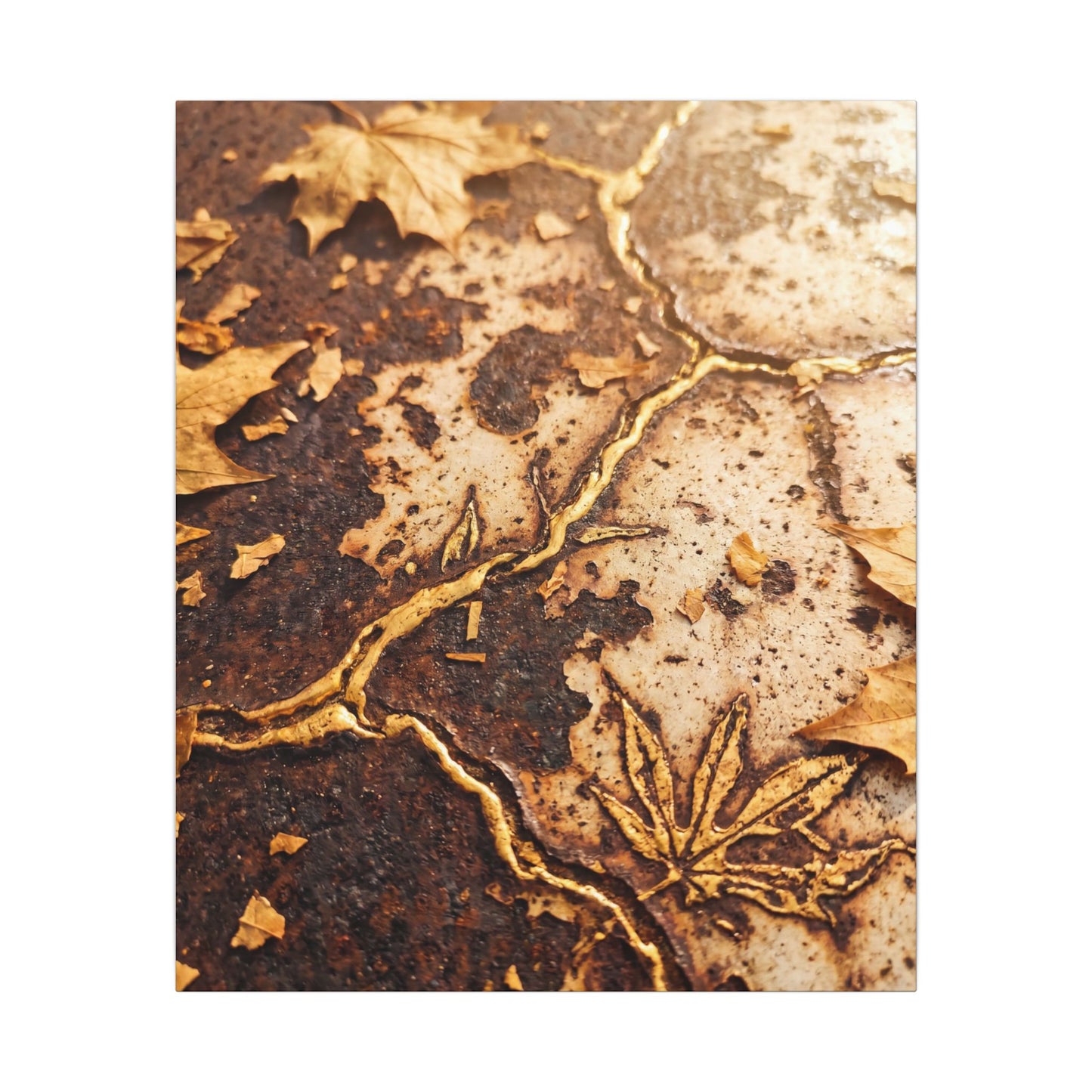 Kintsugi Rust Patina in Golden Hour | Gold Vein Canvas Art