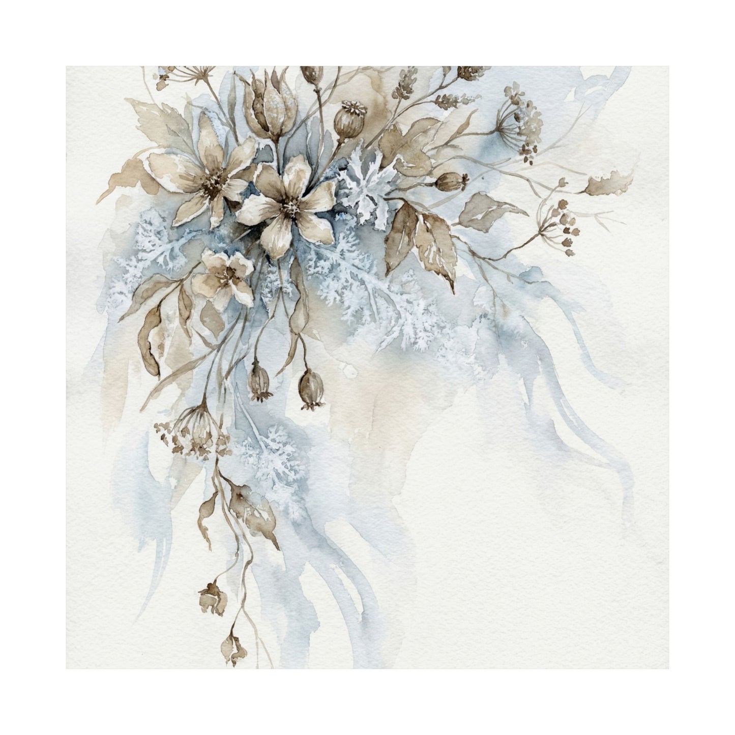Japandi Dried Flowers in Moonlight | Watercolor Wall Art Print