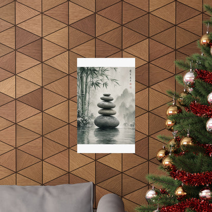 River Stones Sumi E Wall Art Print | Tranquil Zen Art