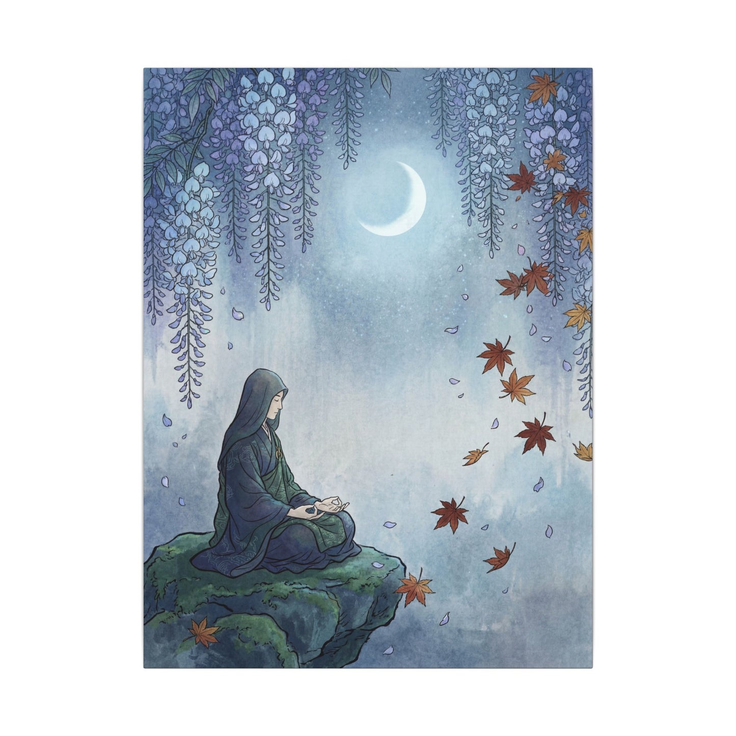 Zen Wisteria in Moonlight | Ukiyo E Inspired Canvas Art