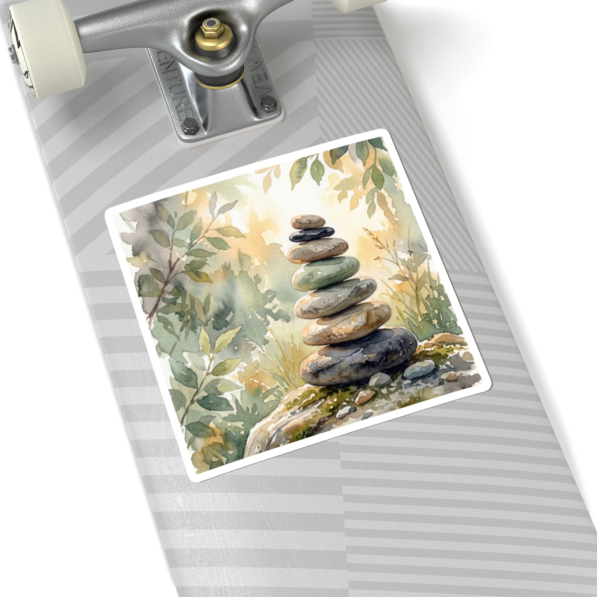 Mono No Aware River Stones Sticker - Japandi Watercolor Art Print