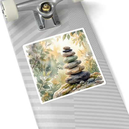 Mono No Aware River Stones Sticker - Japandi Watercolor Art Print