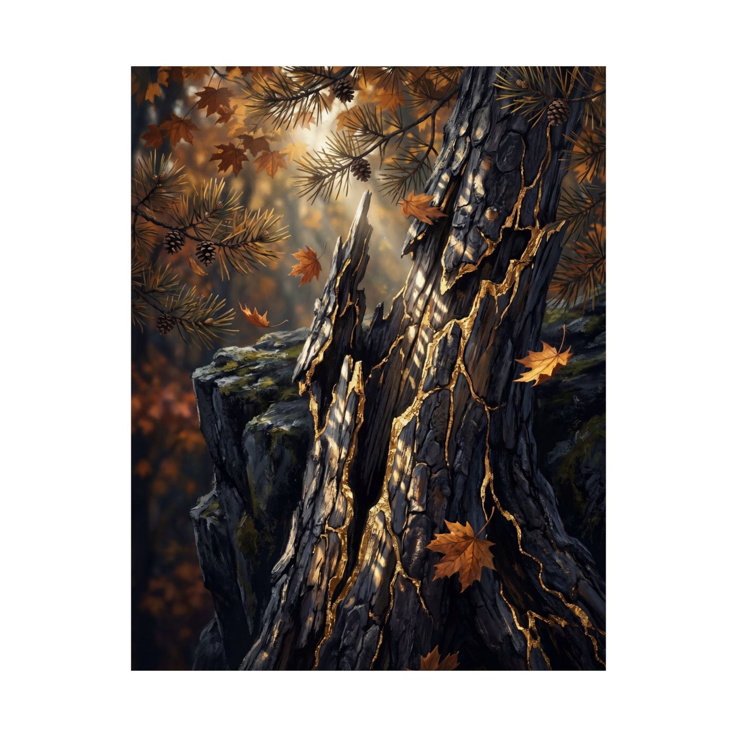 Pine Tree Autumn Wall Art Print | Kintsugi Beautiful Design