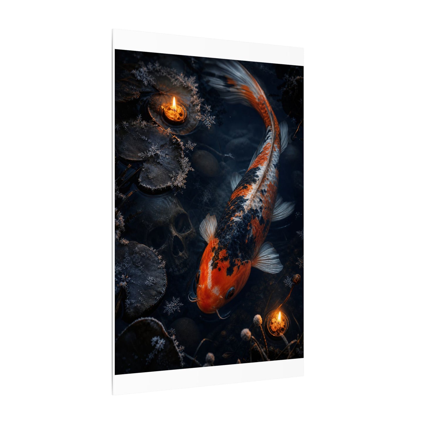 Koi Pond Canvas Art | Winter Dark Japandi Shadow Zen Art