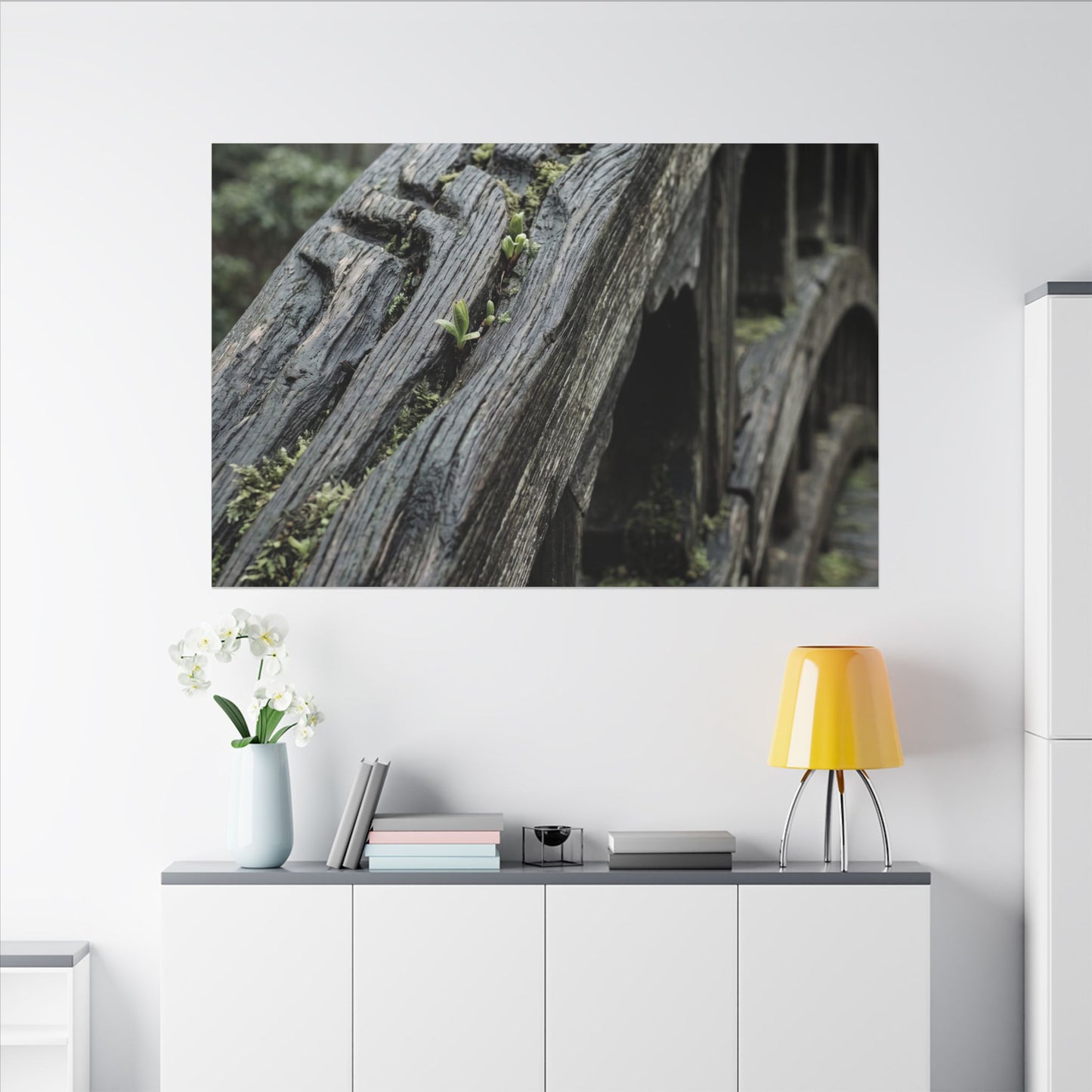 Overcast Wooden Bridge Canvas Art - Japandi Kanso