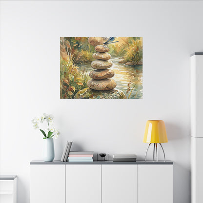 River Stones Summer Canvas Art | Japandi Cozy Design