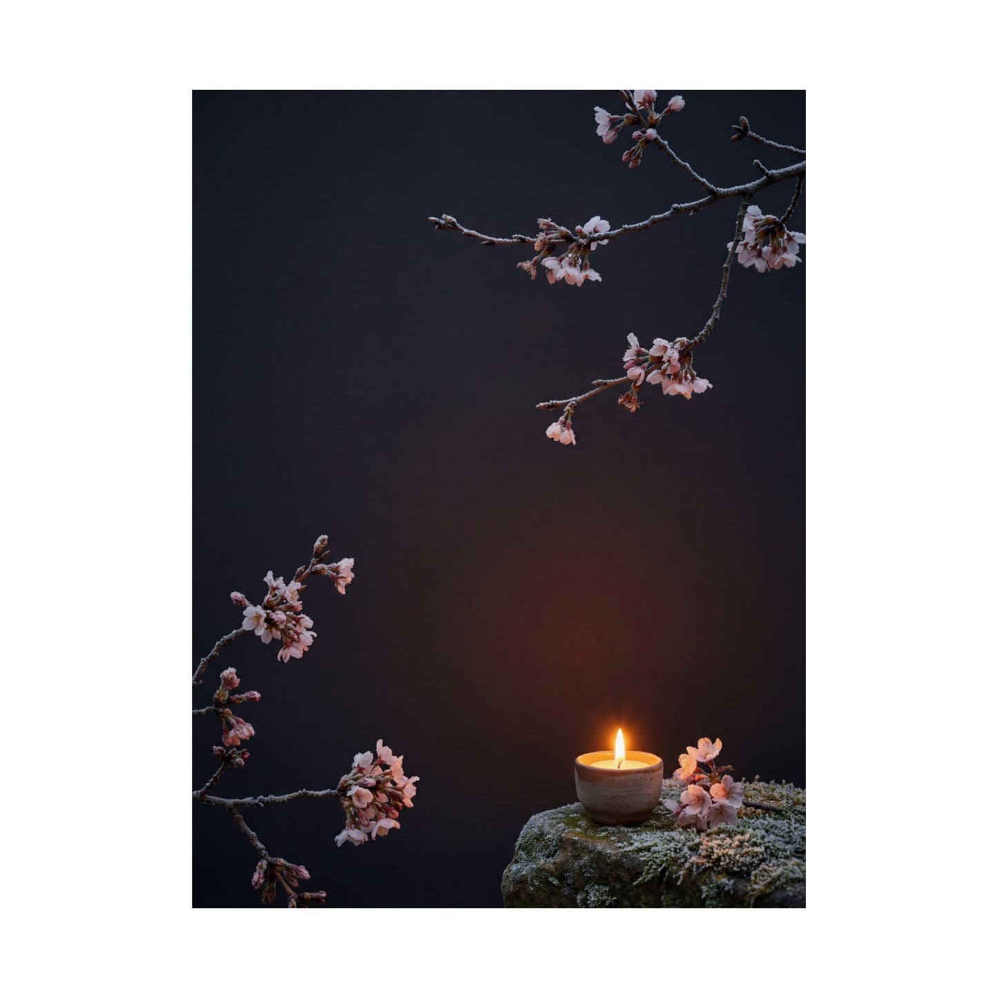 Cherry Blossom Wall Art Print | Winter Dark Japandi Moody Minimal Art
