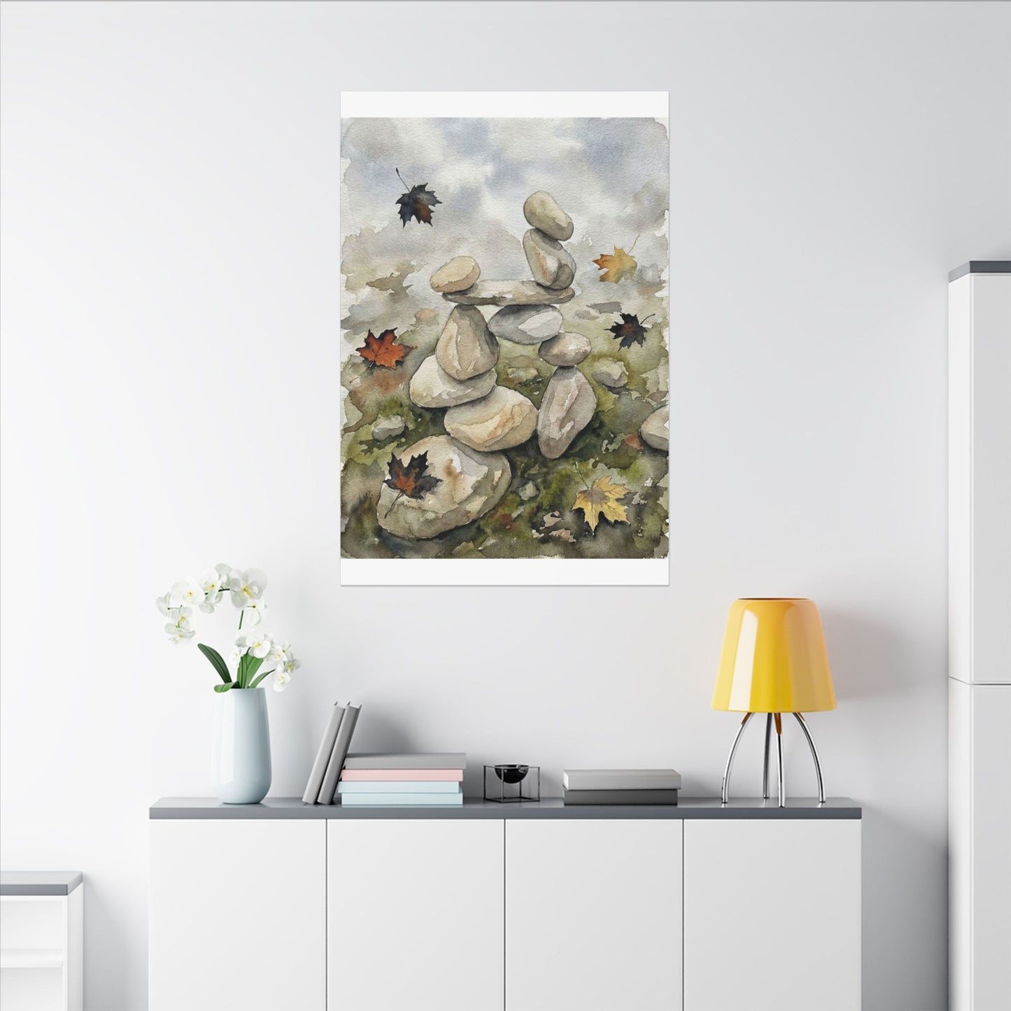 Overcast River Stones Canvas Art - Japandi Fukinsei