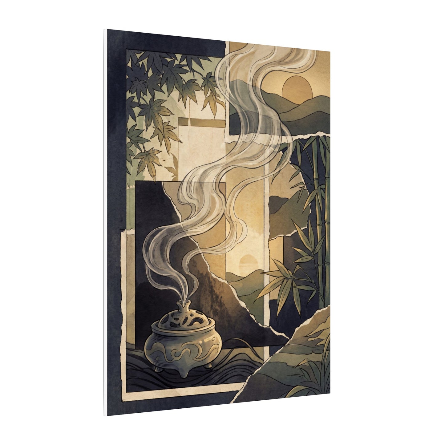 Tranquil Incense Smoke Canvas Art - Ukiyo E Inspired Zen