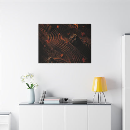 Dark Japandi Rock Garden in Golden Hour | Charcoal Ink Canvas Art