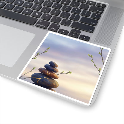 Kintsugi River Stones in Dawn | Gold Vein Sticker Art Print