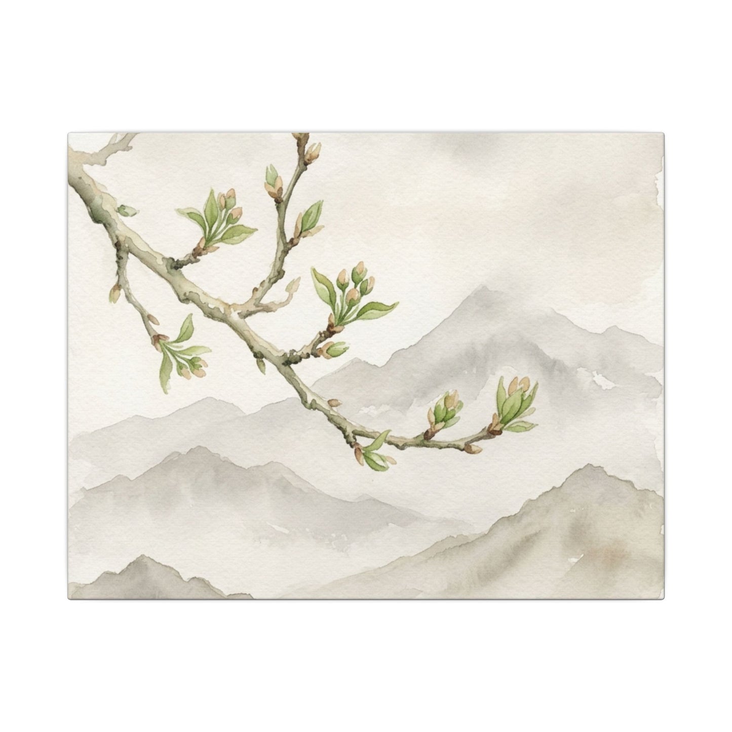 Spring Mountain Mist Watercolor Canvas Art | Cozy Decor