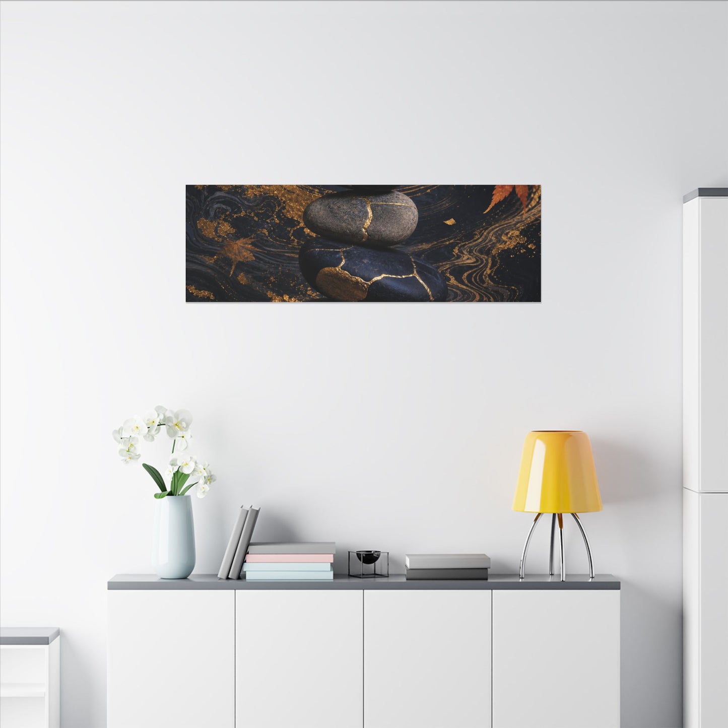 River Stones Autumn Canvas Art | Kintsugi Artful Design
