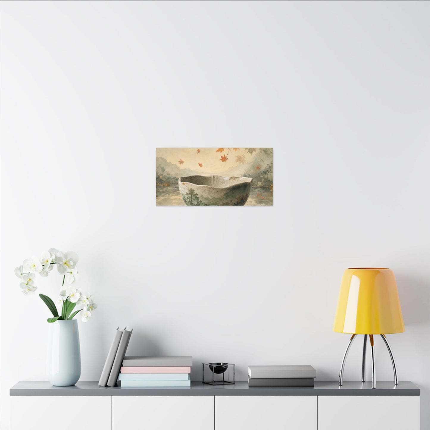 Autumn Ceramic Bowl Watercolor Canvas Art | Cozy Decor