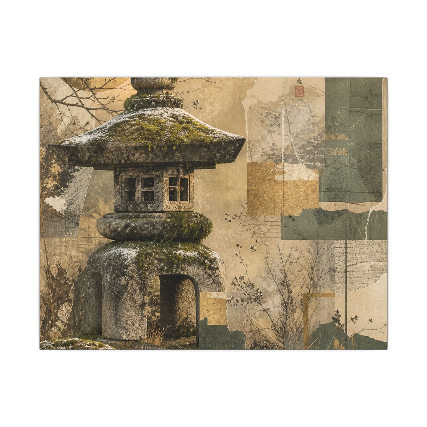 Elegant Stone Lantern Canvas Art - Texture Japandi