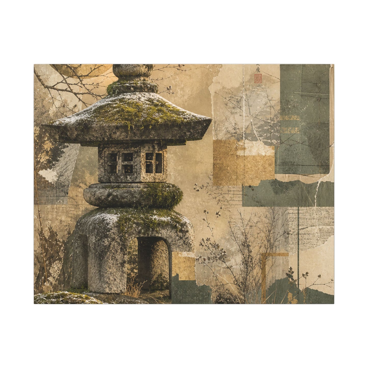 Elegant Stone Lantern Canvas Art - Texture Japandi